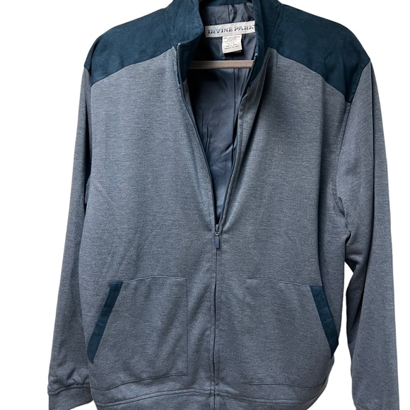 Irvine Park Zipper Light Jacket Steel Gray/Blue Faux Suede Shoulder & Neck Lined - Picture 7 of 11